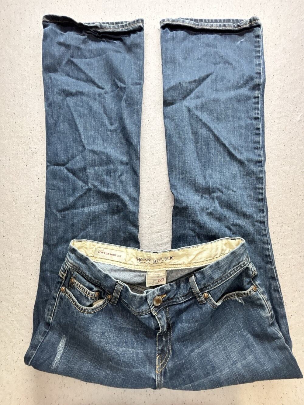 Banana Republic Premium Denim Jeans Women 10 Low Rise Bootcut Distressed Y2K